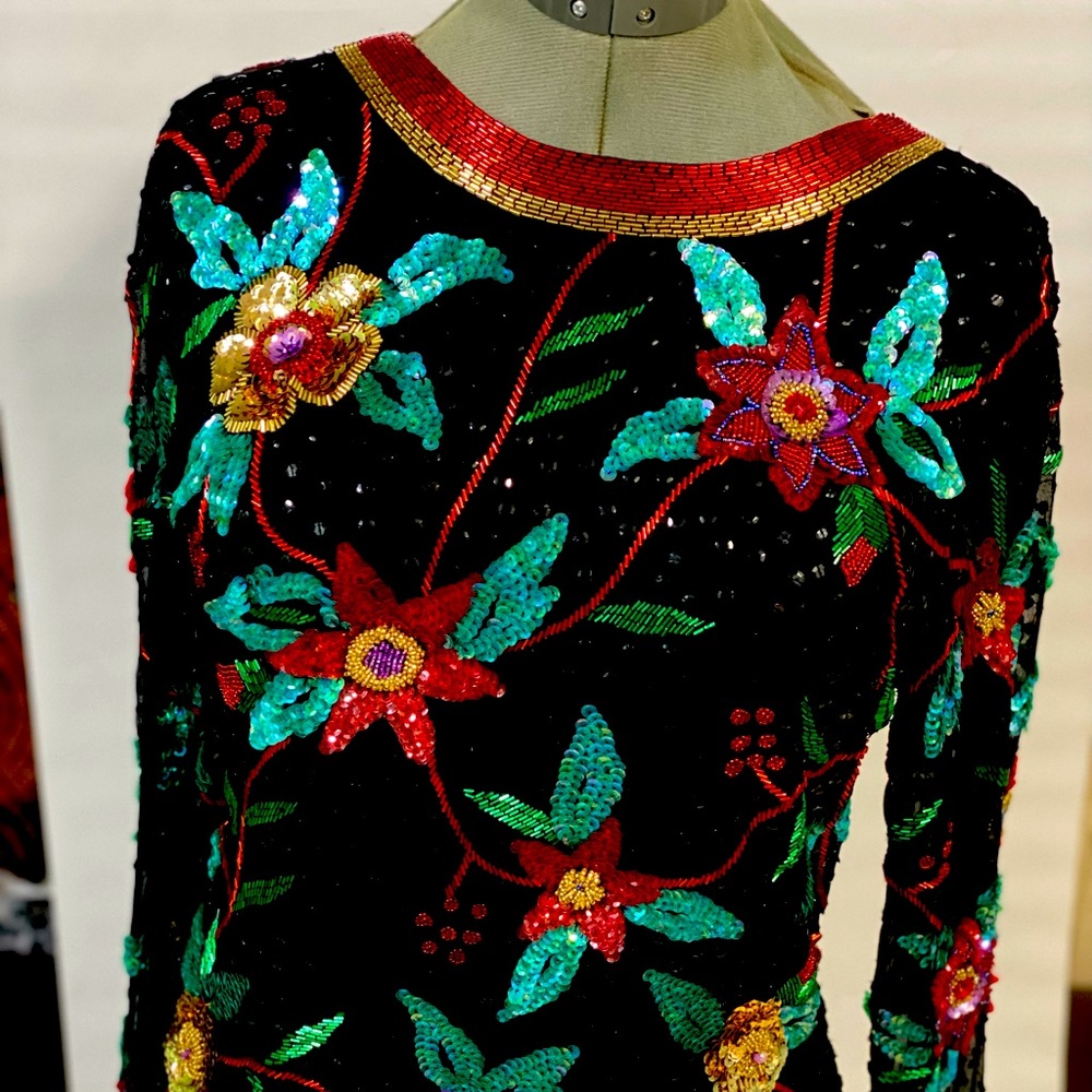 Multi- Color Bering And Sequence Silk Top - image 1